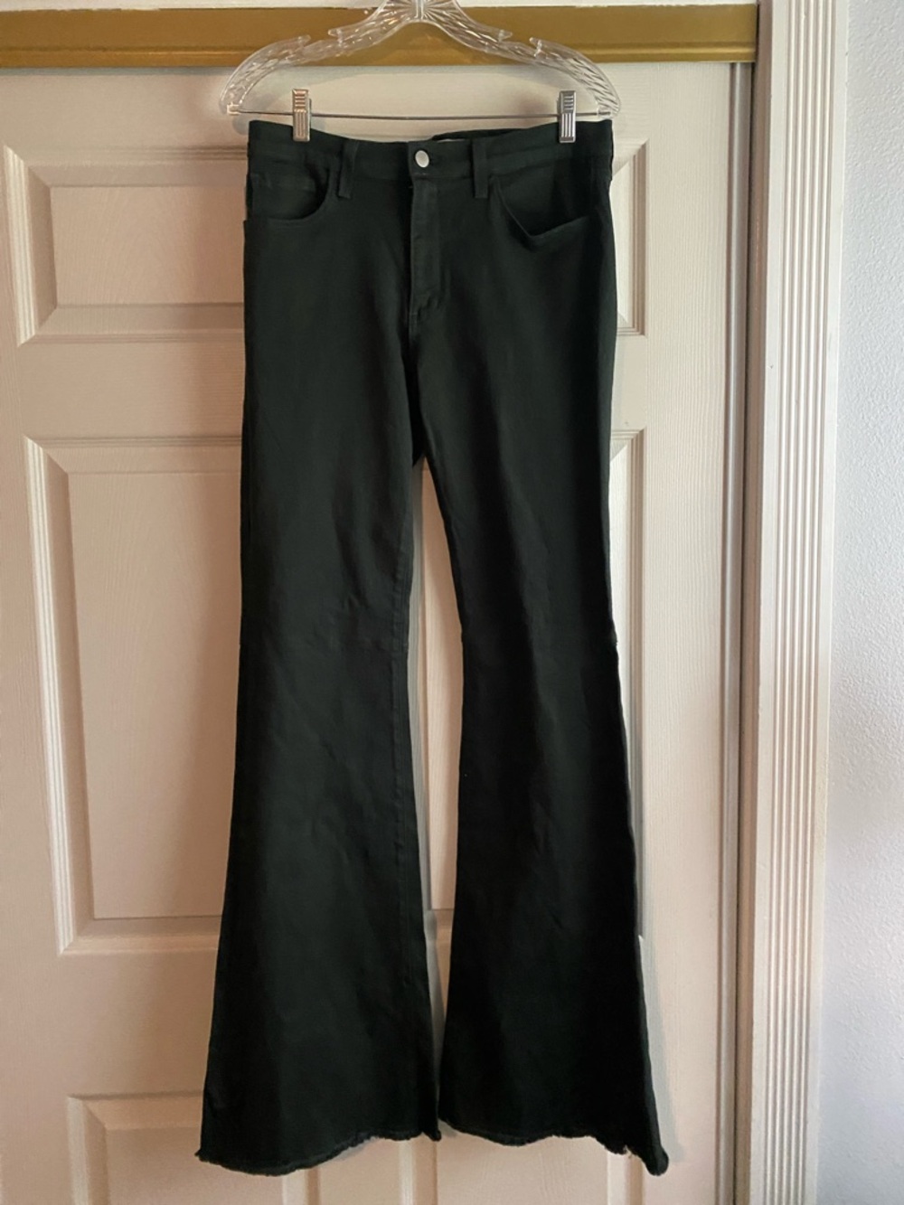 O2 denim dark green Flare Jeans size 31/33 perfect for tall women. Size 10.